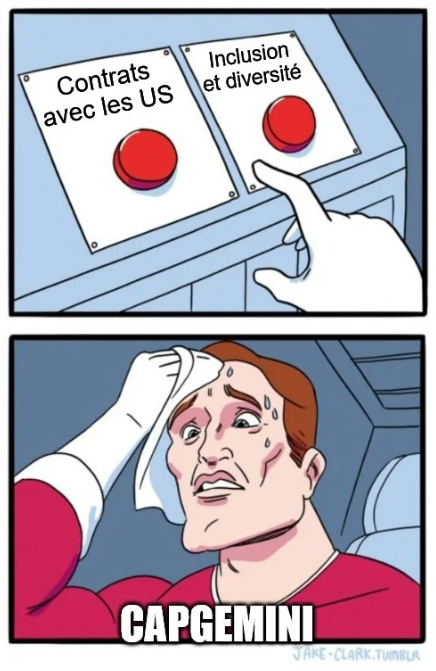 Meme : Choix difficile entre "contrat avec les US" ou "Inclusion et diversité"