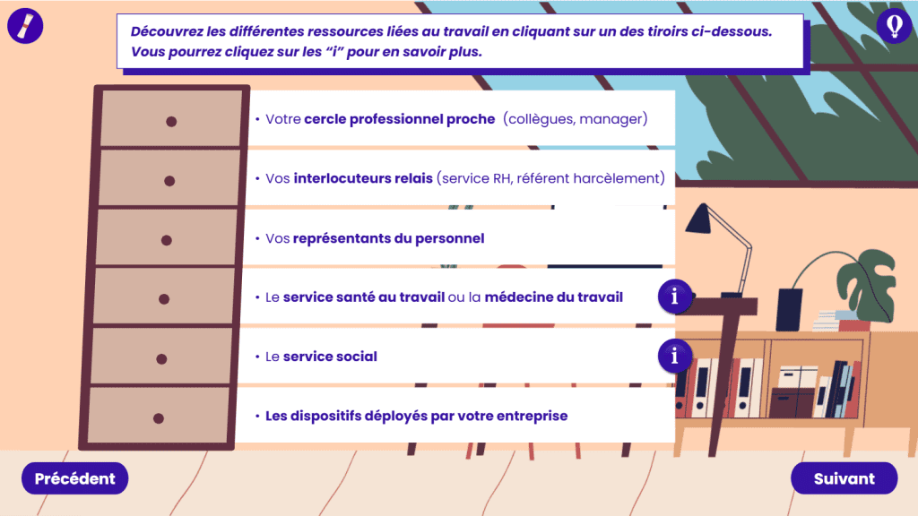 Formation Odyssée de la santé mentale. Liste des ressources liée au travail qu'il est possible de contacter pour se faire aider