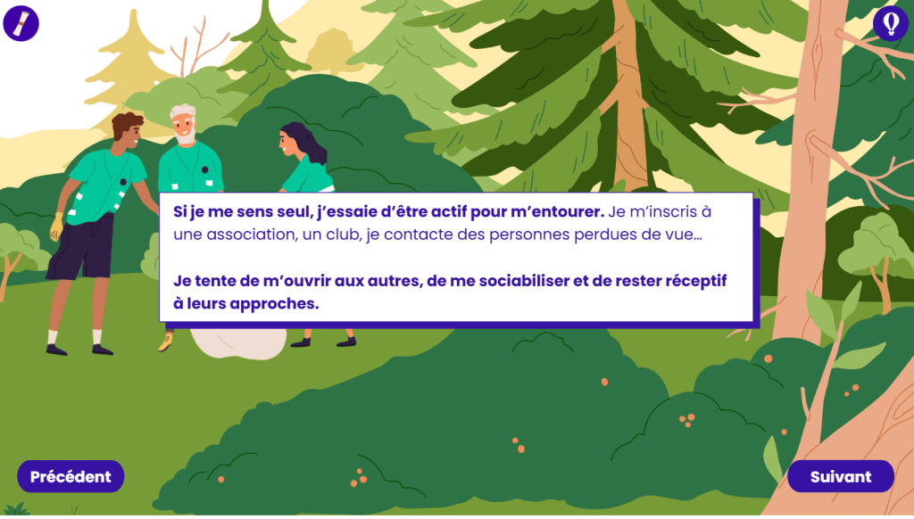 Formation Odyssée de la santé mentale. Diapositive qui encourage à s'entourer lorsqu'on se sent seul·e