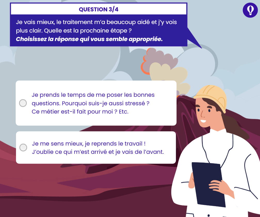 Formation Odyssée de la santé mentale. Diapo qui nous propose de quitter la boite si on est stressé