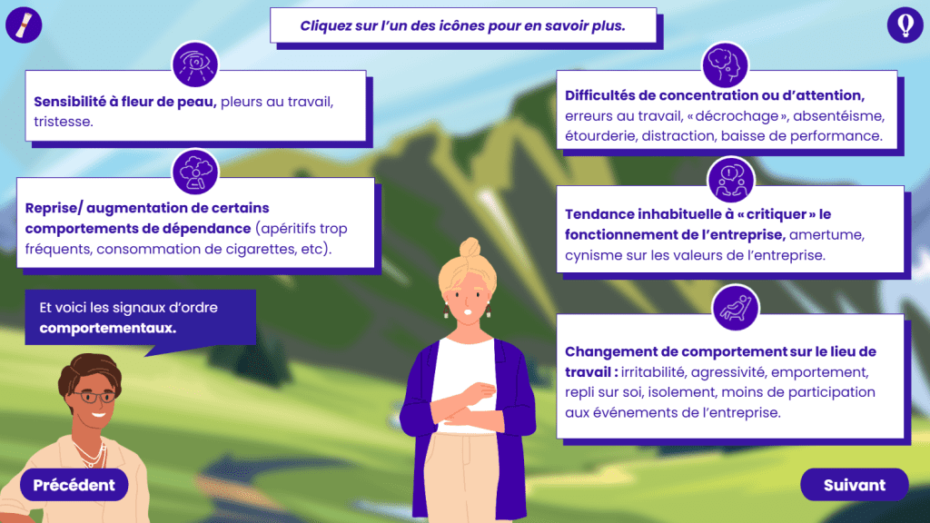 Formation Odyssée de la santé mentale. Liste des signaux comportementaux