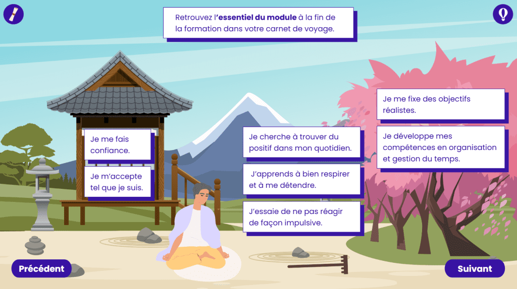 Formation Odyssée de la santé mentale. Diapositive décrivant comment réduire son anxiété