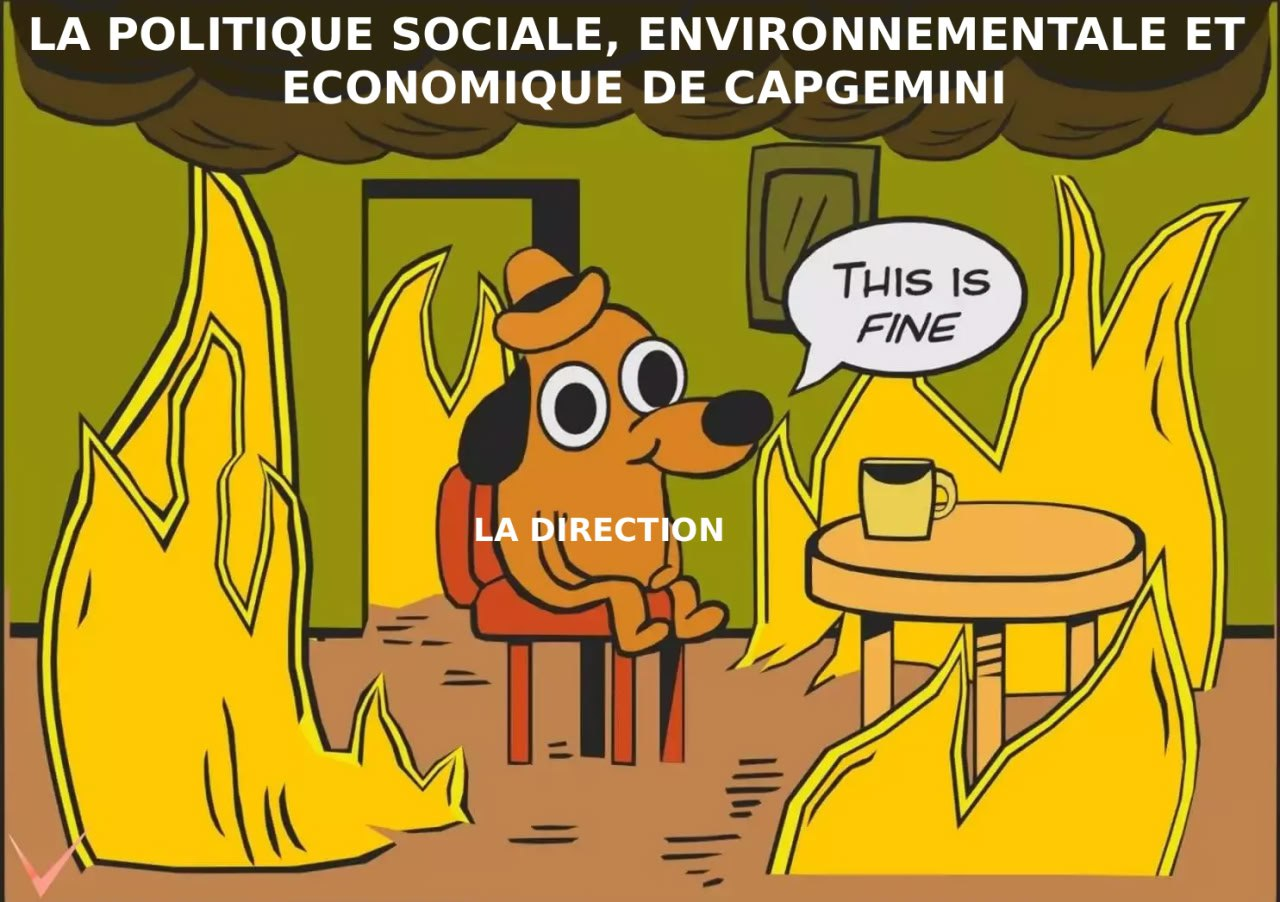 meme La direction au milieu des flammes "this is fine"